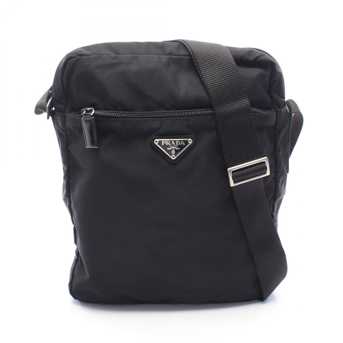 Prada Shoulder Bag Triangle Logo Black Nylon Leather