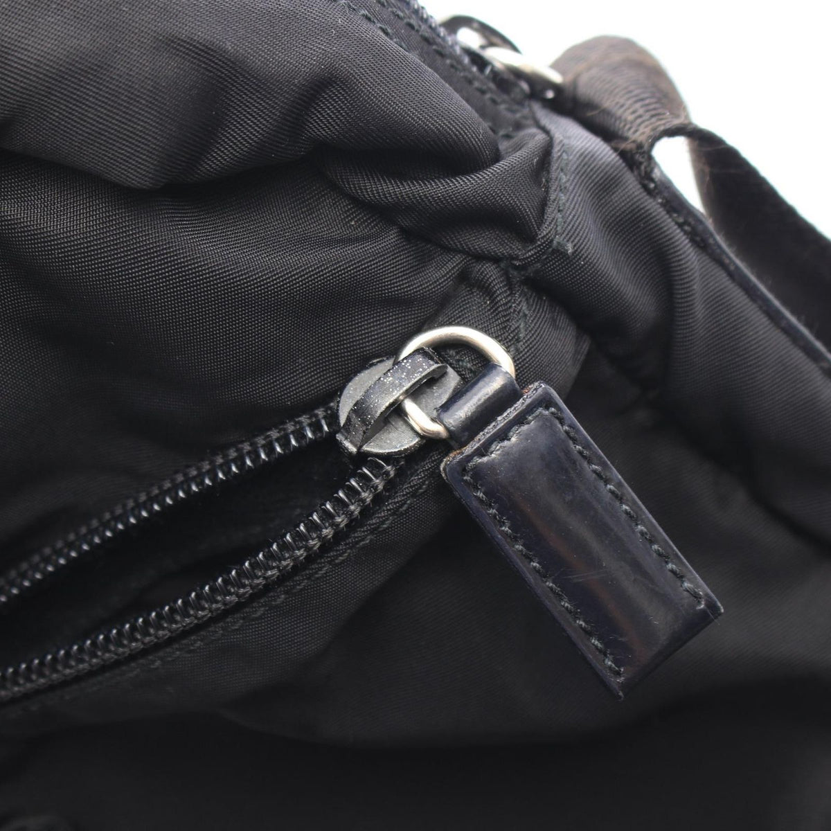 Prada Shoulder Bag Triangle Logo Black Nylon Leather — view 8