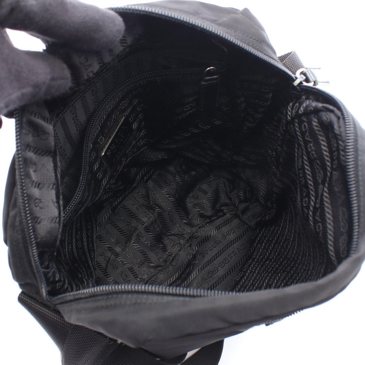 Prada Shoulder Bag Triangle Logo Black Nylon Leather — view 3