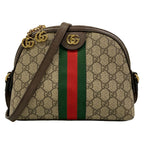 Gucci Shoulder Bag Ophidia Beige Dark Brown Leather