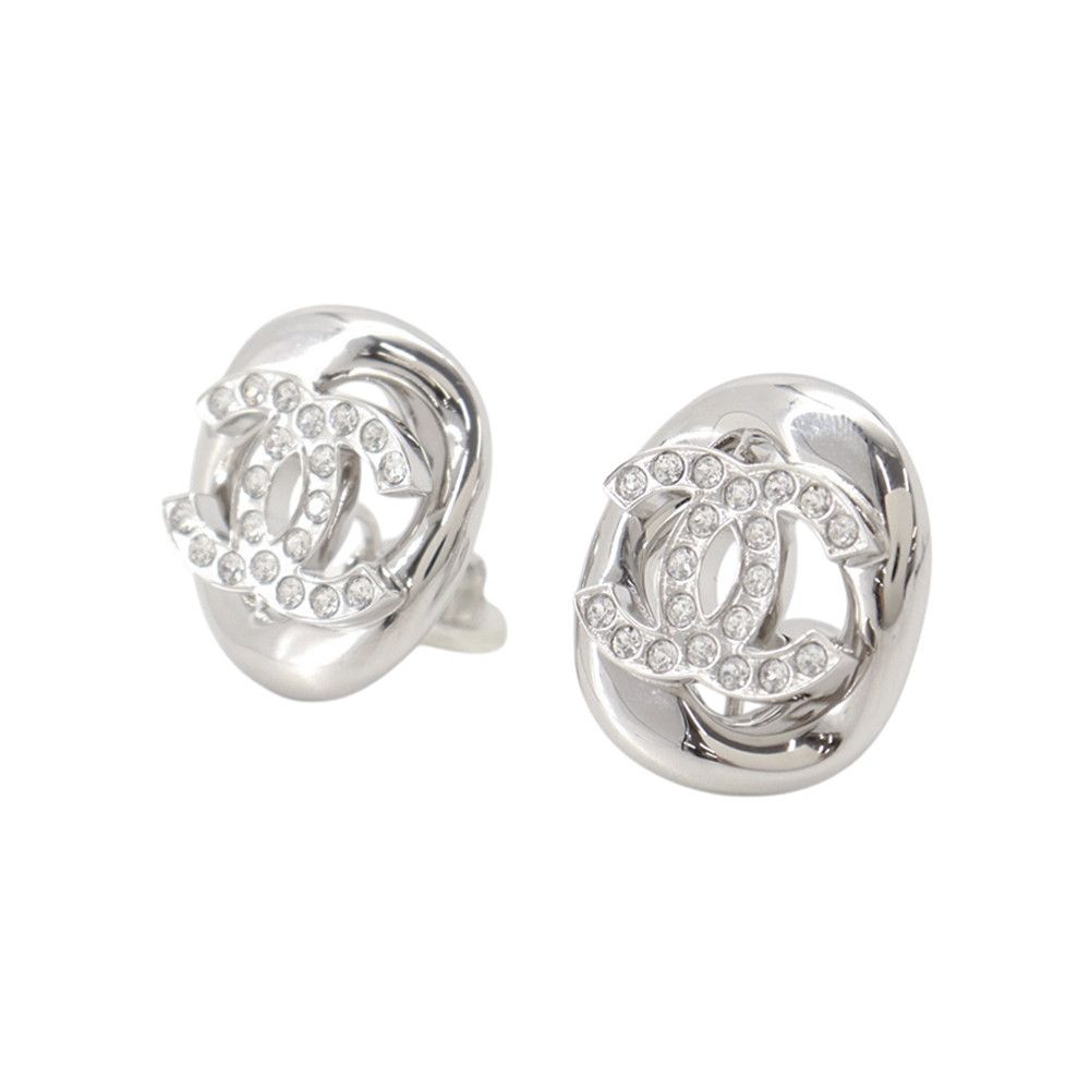 Chanel Earrings Rhinestone CC Logo — view 2