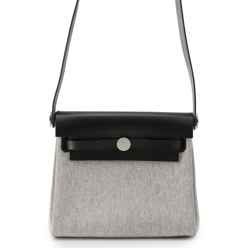 Hermes Shoulder Bag Herbag Zip Mini Ecru Black Silver Toile H Vache Hunter