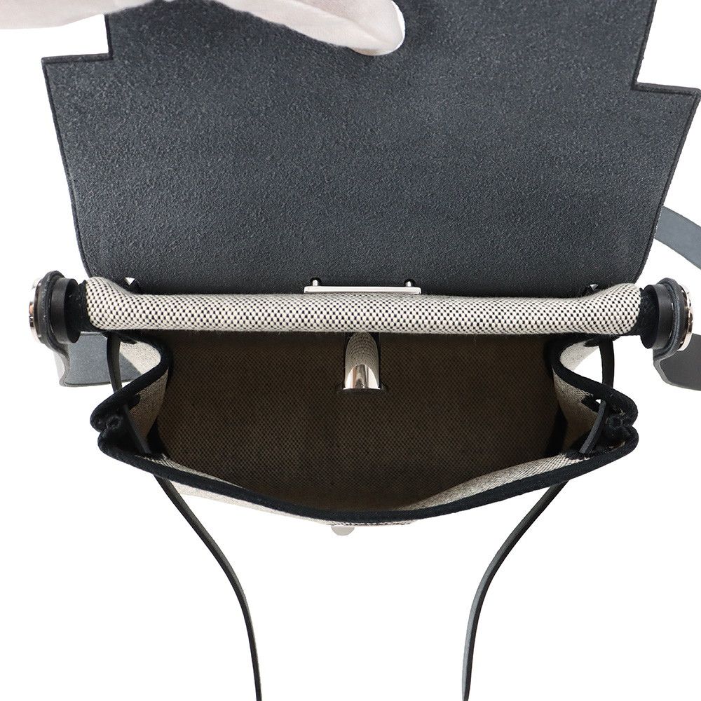 Hermes Shoulder Bag Herbag Zip Mini Ecru Black Silver Toile H Vache Hunter — view 5