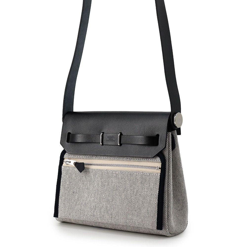Hermes Shoulder Bag Herbag Zip Mini Ecru Black Silver Toile H Vache Hunter — view 2