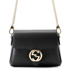 Gucci Chain Shoulder Bag Interlocking G Leather Black