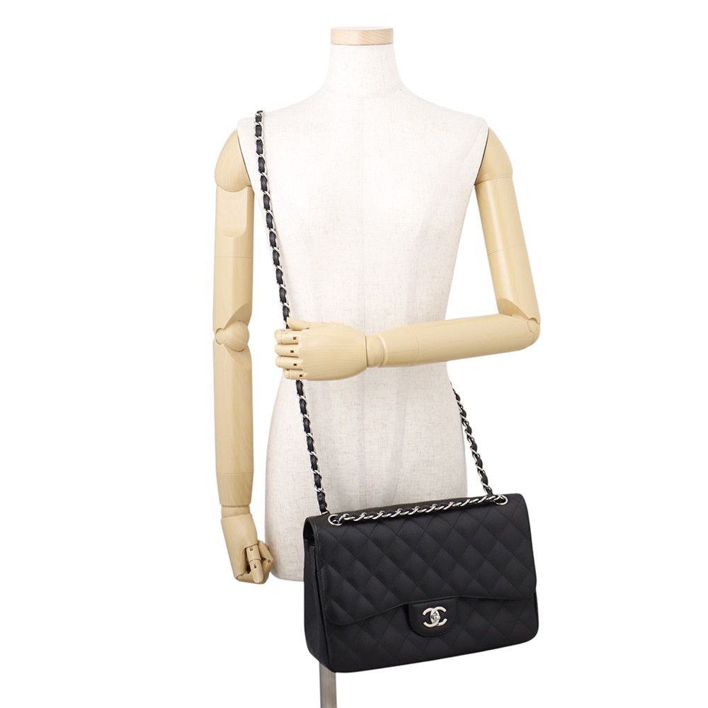 Chanel Chain Shoulder Bag Quilted 30 Caviar Leather CC Logo Black — view 5