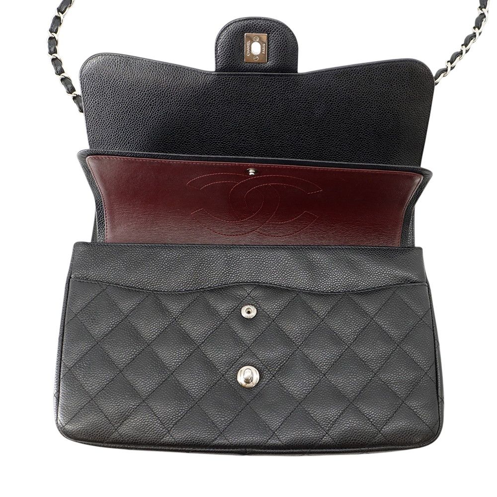 Chanel Chain Shoulder Bag Quilted 30 Caviar Leather CC Logo Black — view 6