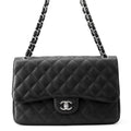 Chanel Chain Shoulder Bag Quilted 30 Caviar Leather CC Logo Black