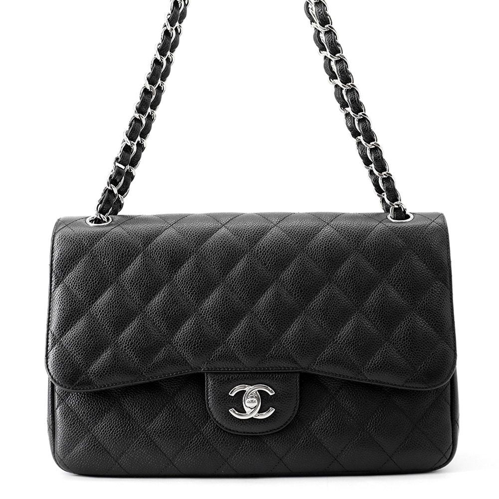 Chanel Chain Shoulder Bag Quilted 30 Caviar Leather CC Logo Black