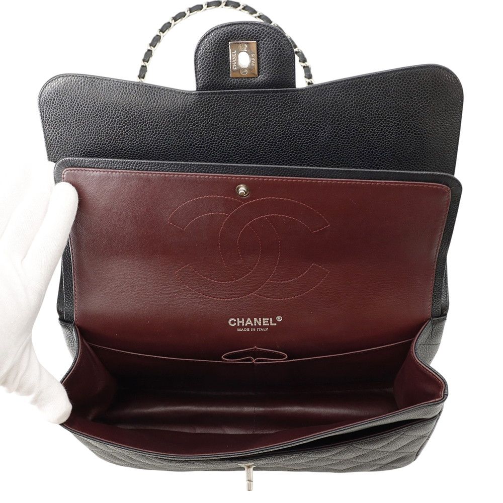 Chanel Chain Shoulder Bag Quilted 30 Caviar Leather CC Logo Black — view 7