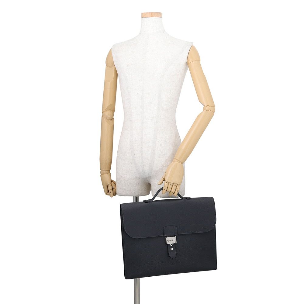 Hermes Business Bag Sac a Depeches Light 37 Canvas Silver Togo — view 4