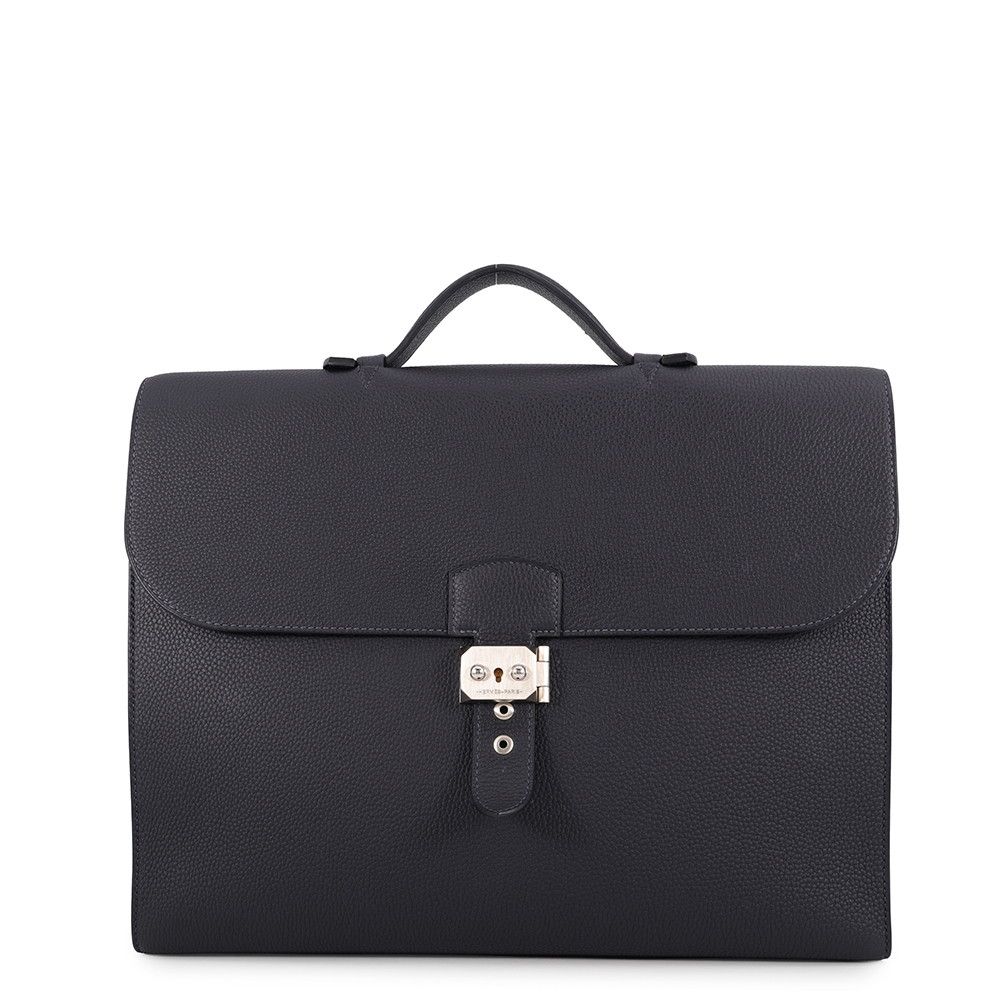 Hermes Business Bag Sac a Depeches Light 37 Canvas Silver Togo