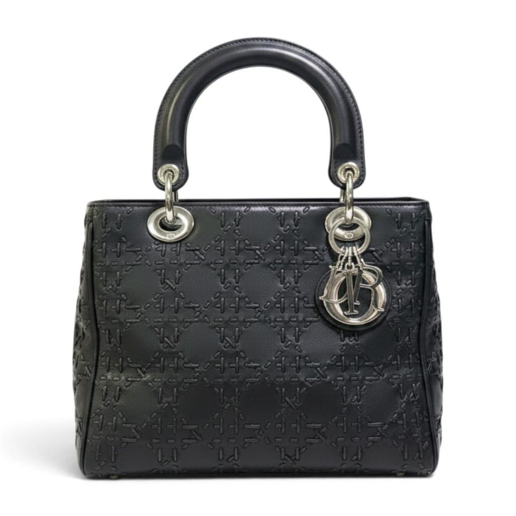 Dior M Whip Stitch Cannage Black Leather Handbag