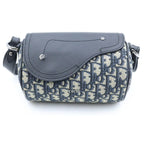 Dior Saddle Roller Mini Shoulder Bag Navy Oblique Canvas Leather Silver