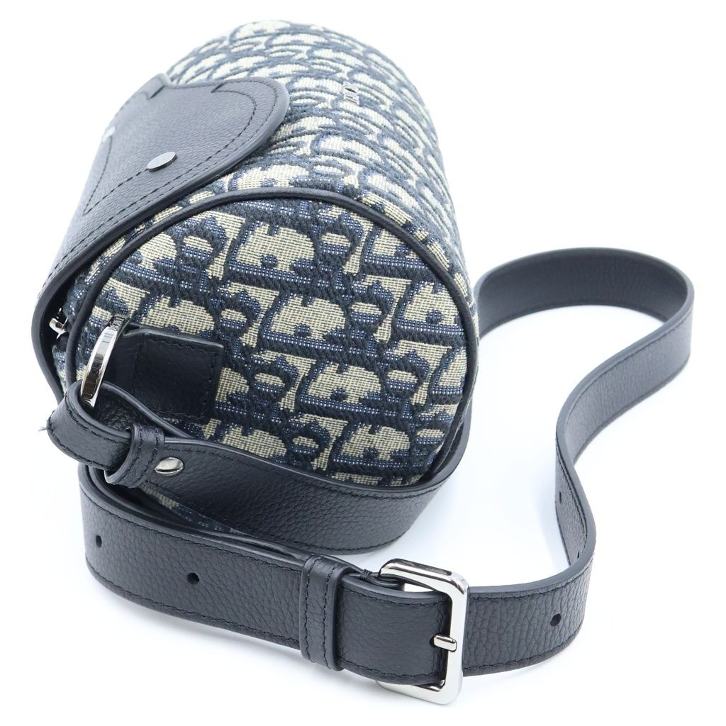 Dior Saddle Roller Mini Shoulder Bag Navy Oblique Canvas Leather Silver — view 3