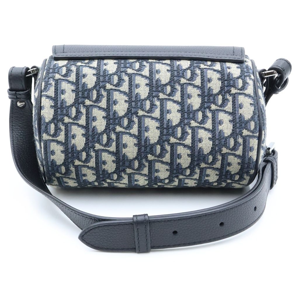 Dior Saddle Roller Mini Shoulder Bag Navy Oblique Canvas Leather Silver — view 2