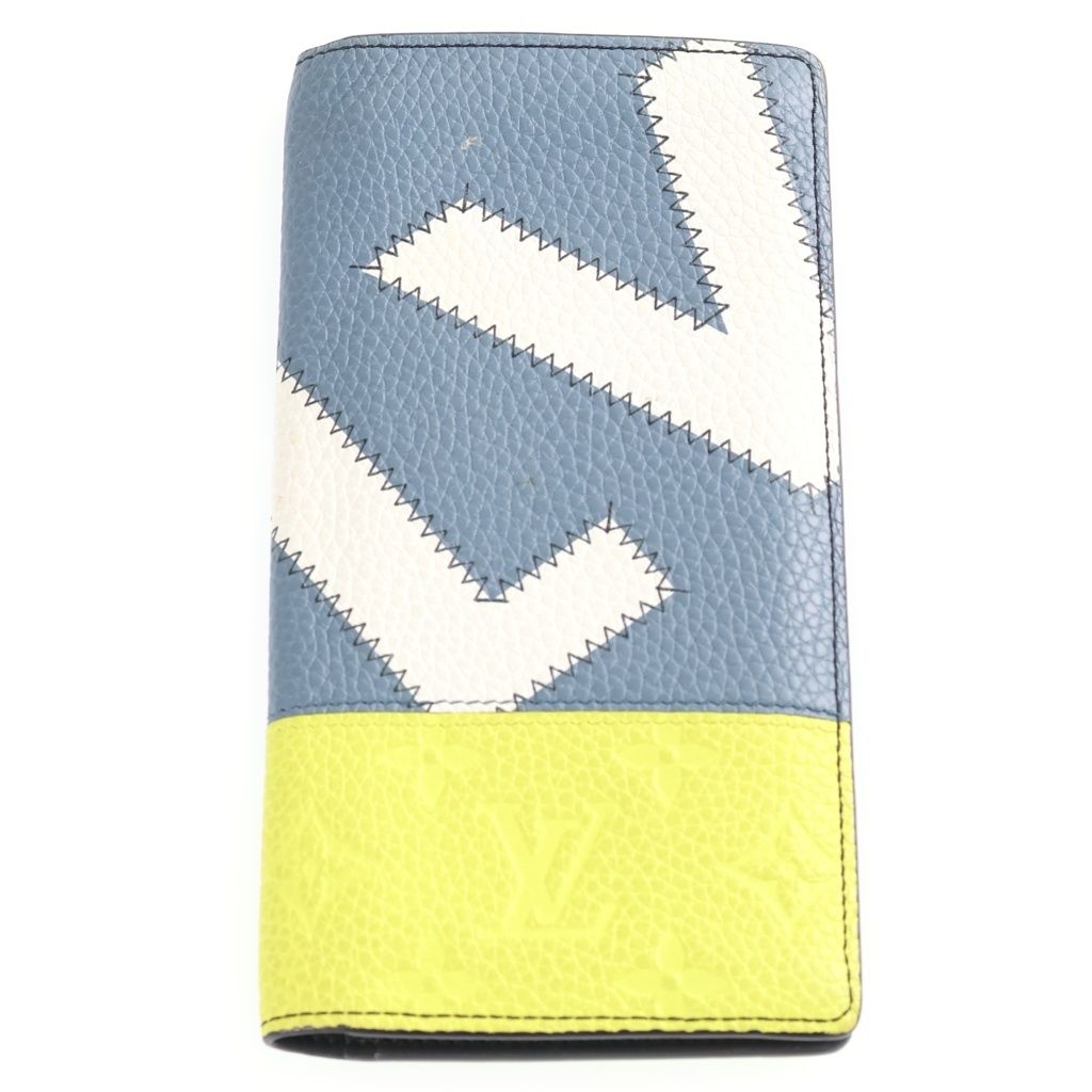 Louis Vuitton Portefeuille Brazza NM Leather Wallet Bifold Blue Yellow