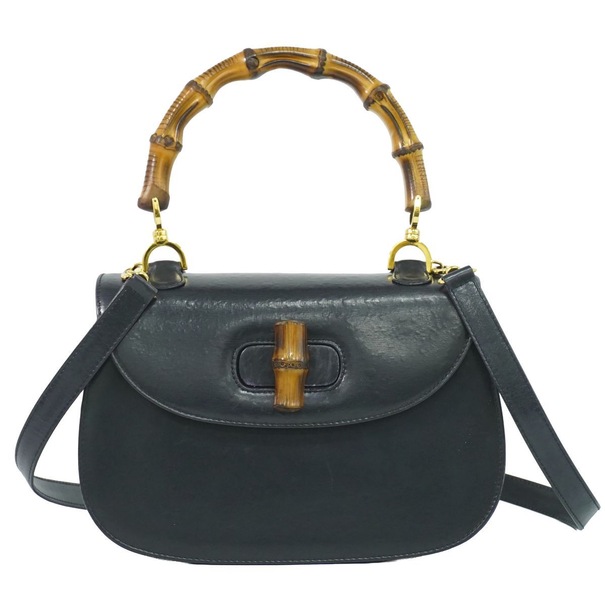 Gucci Bamboo 2-Way Shoulder Bag Pochette Leather Black