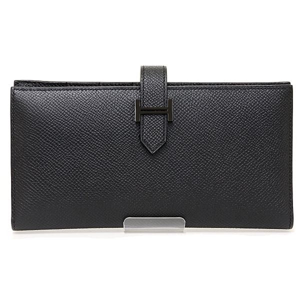 Hermes Bearn Soufflet Monochrome Wallet Veau Madame So Black