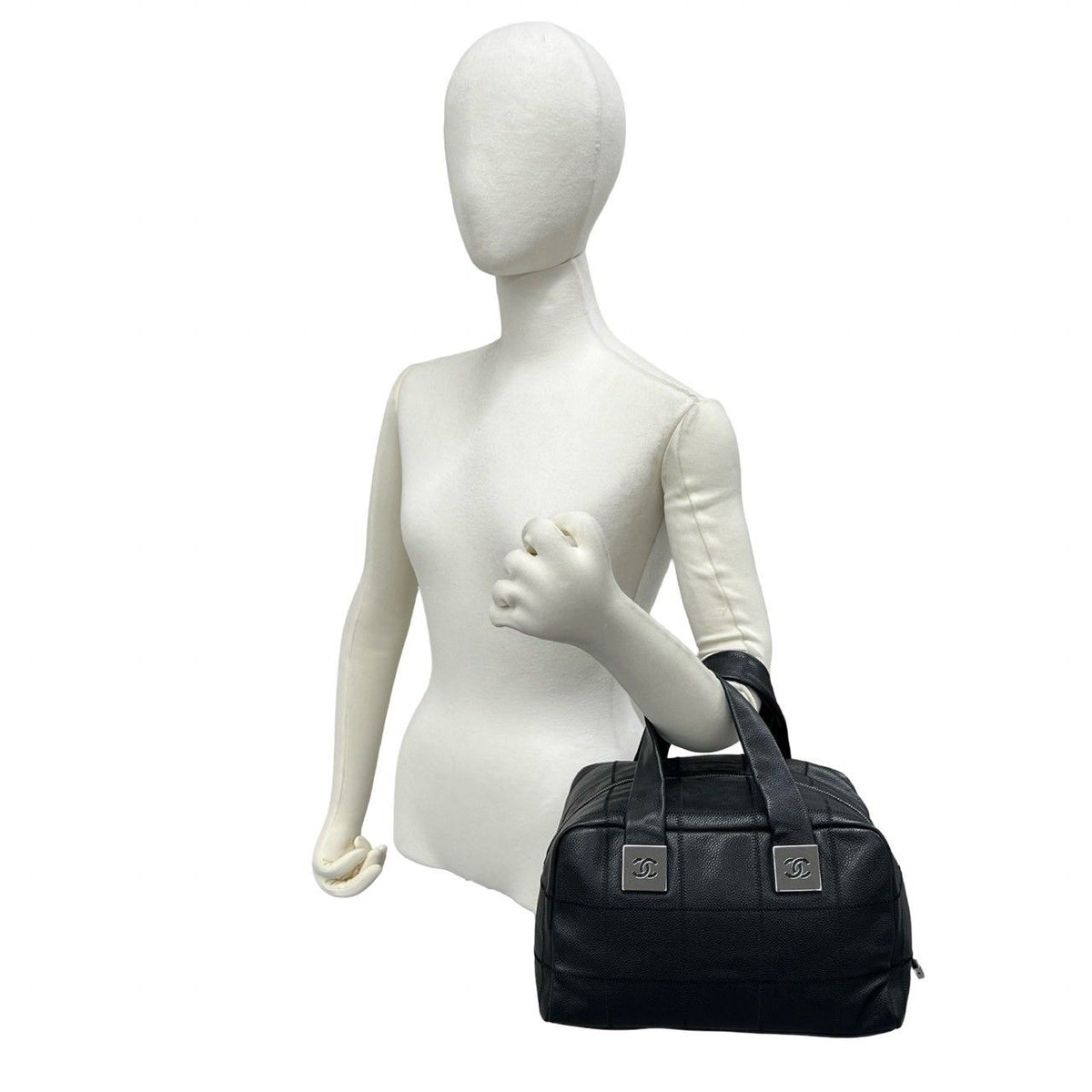 Chanel Choco Bar CC Logo Caviar Leather Mini Boston Bag Black — view 2