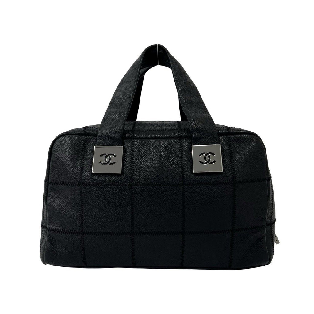 Chanel Choco Bar CC Logo Caviar Leather Mini Boston Bag Black — view 3