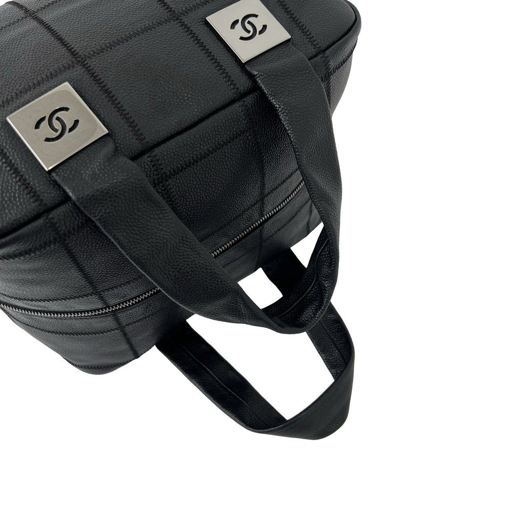 Chanel Choco Bar CC Logo Caviar Leather Mini Boston Bag Black — view 4