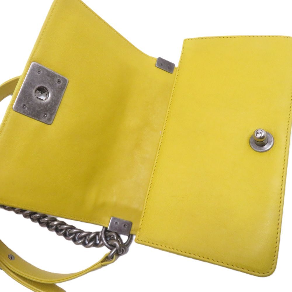 Chanel Boy 20 Quilted Chain Shoulder Yellow Silver Lambskin Bag — view 5