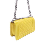 Chanel Boy 20 Quilted Chain Shoulder Yellow Silver Lambskin Bag — view 2