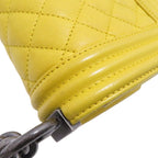 Chanel Boy 20 Quilted Chain Shoulder Yellow Silver Lambskin Bag — view 6