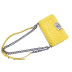 Chanel Boy 20 Quilted Chain Shoulder Yellow Silver Lambskin Bag — view 3