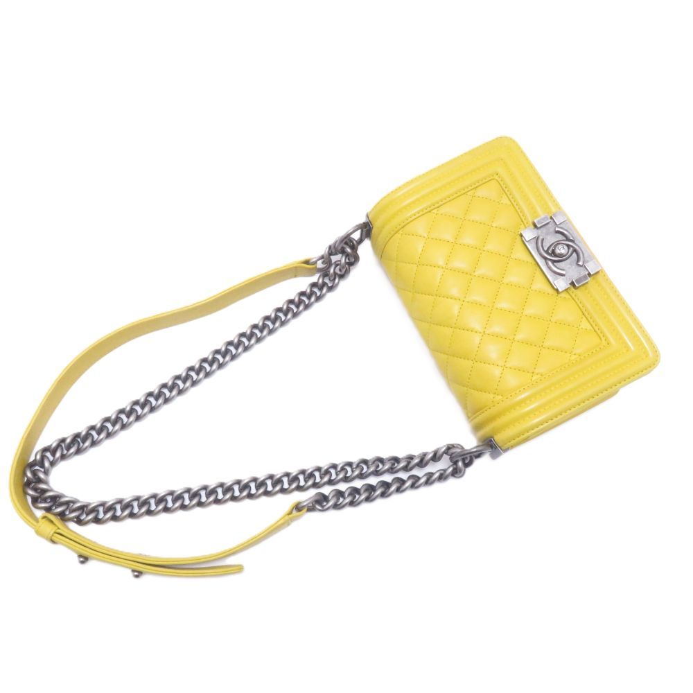 Chanel Boy 20 Quilted Chain Shoulder Yellow Silver Lambskin Bag — view 3
