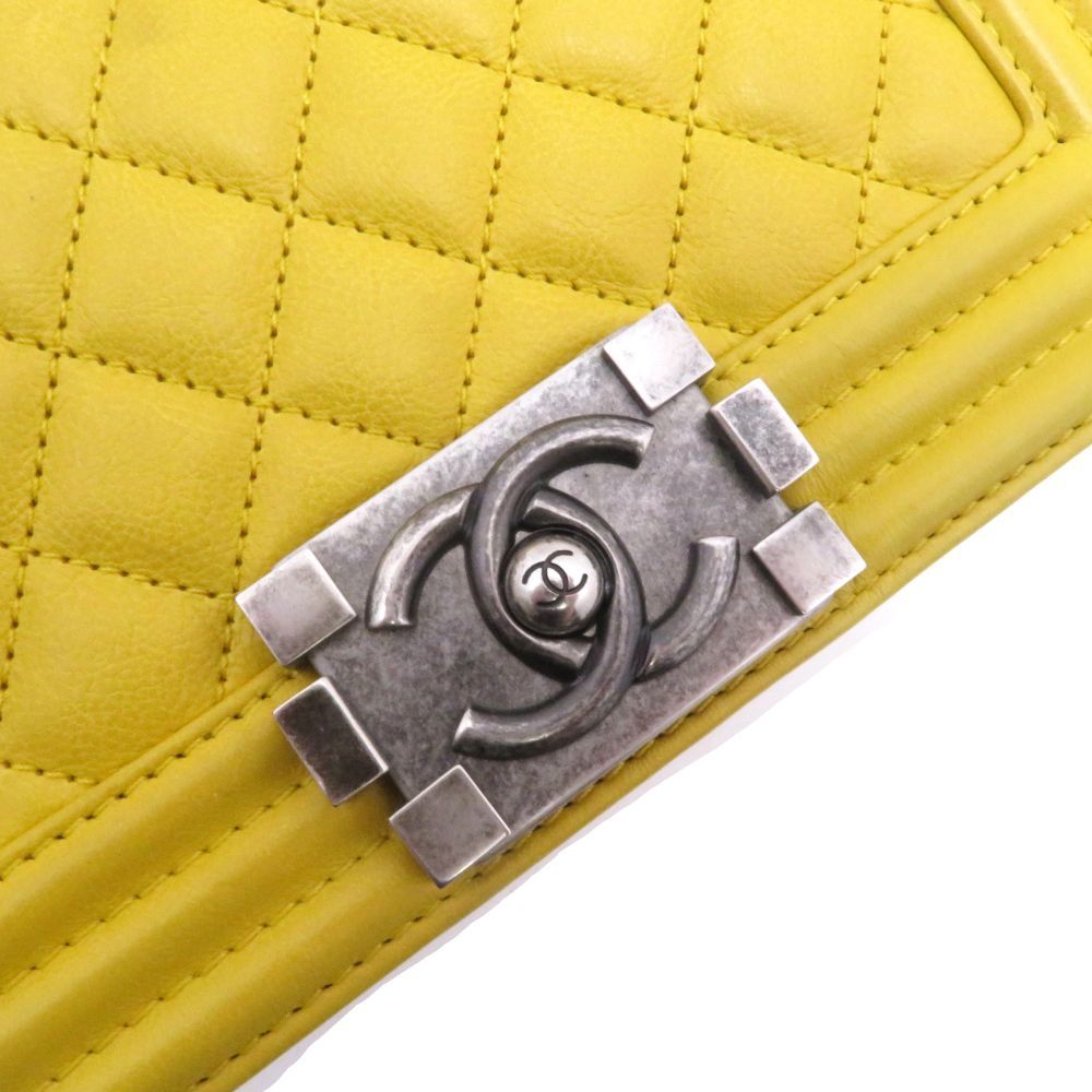 Chanel Boy 20 Quilted Chain Shoulder Yellow Silver Lambskin Bag — view 7