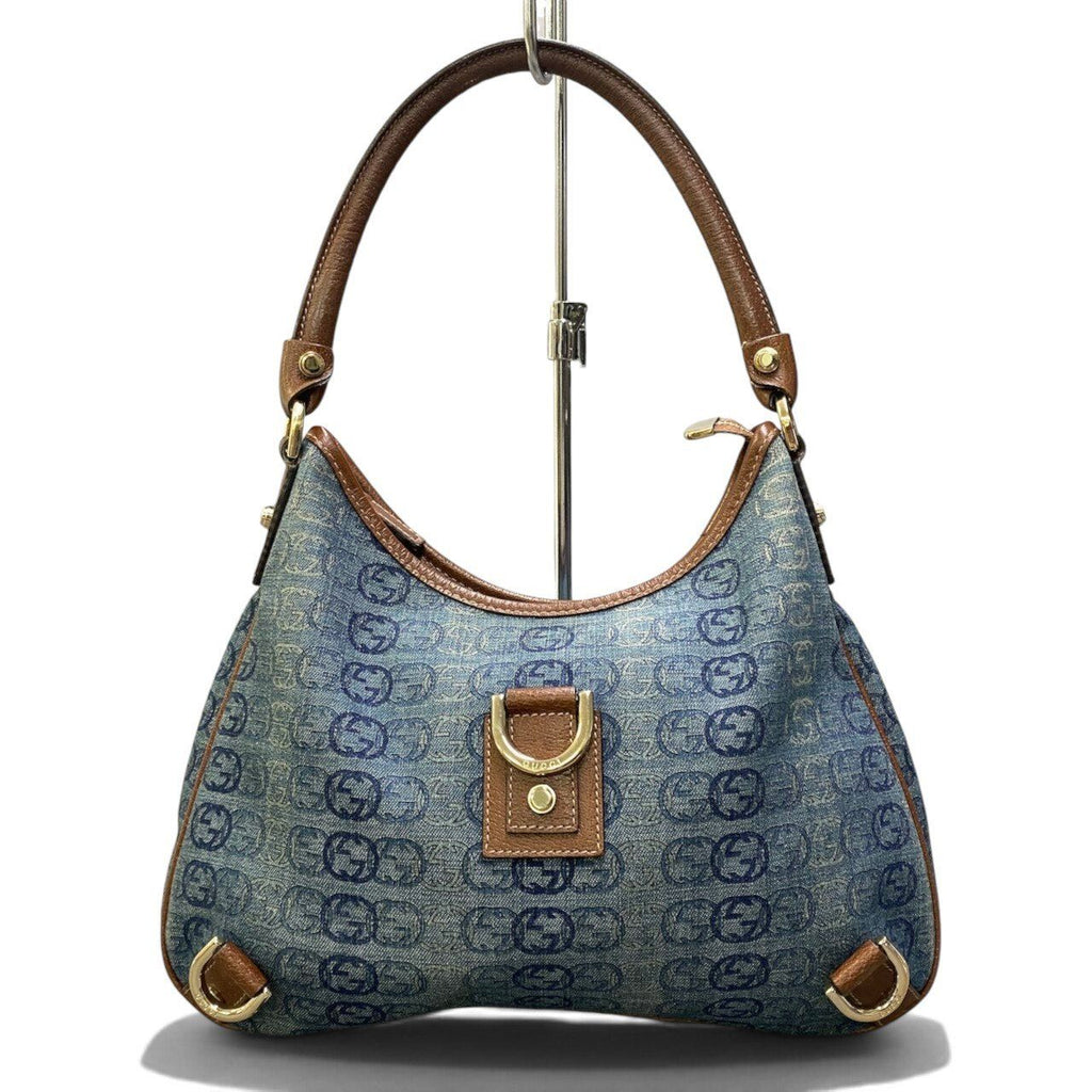 Gucci Abbey Denim Shoulder Bag Indigo Brown — view 3