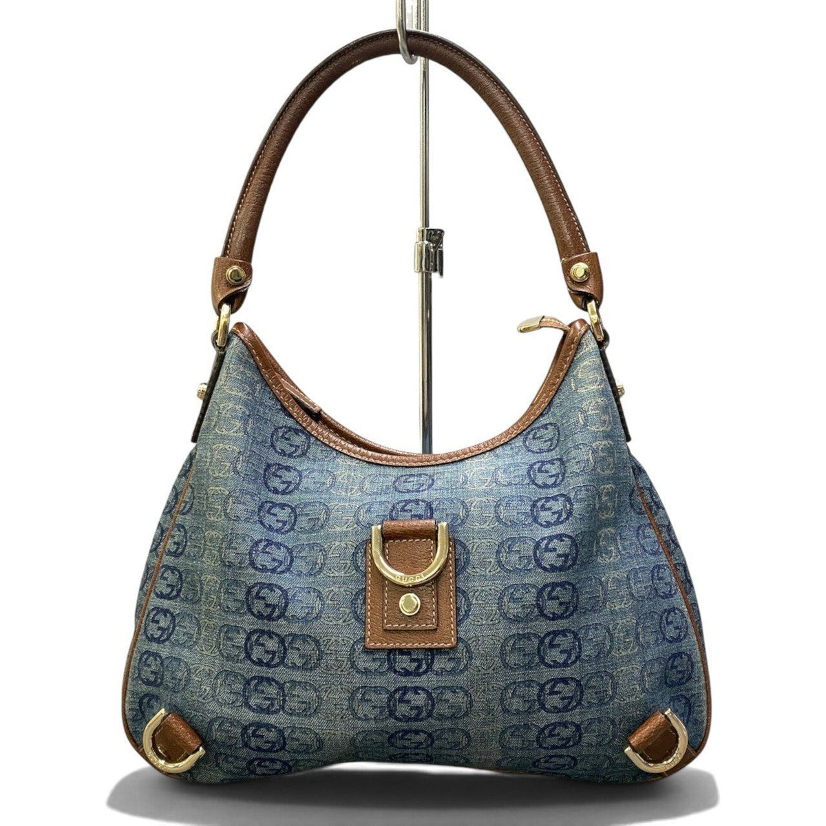 Gucci Abbey Denim Shoulder Bag Indigo Brown — view 3