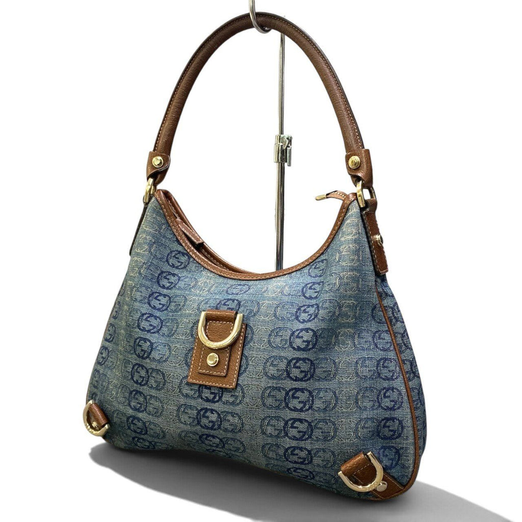 Gucci Abbey Denim Shoulder Bag Indigo Brown — view 2
