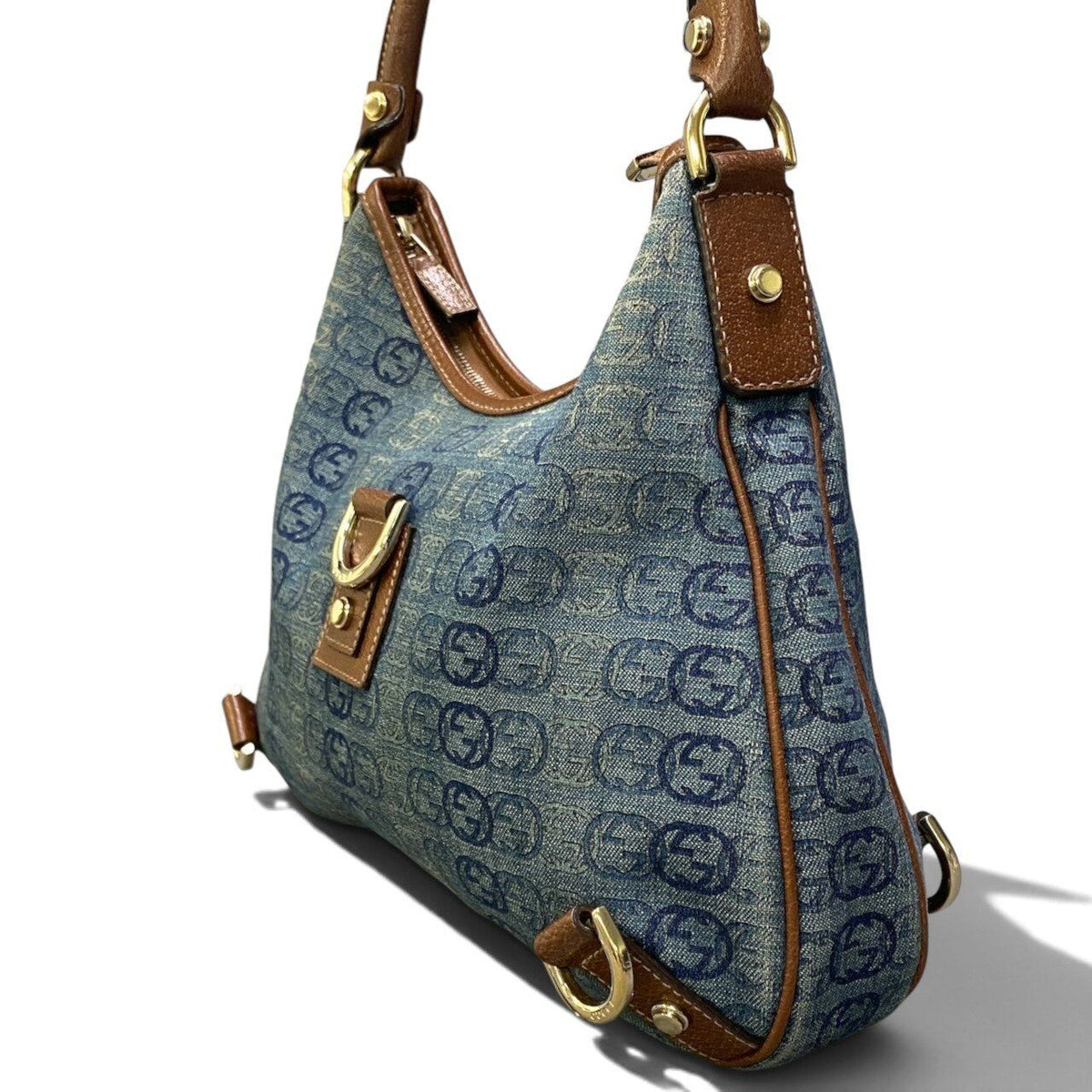 Gucci Abbey Denim Shoulder Bag Indigo Brown — view 4