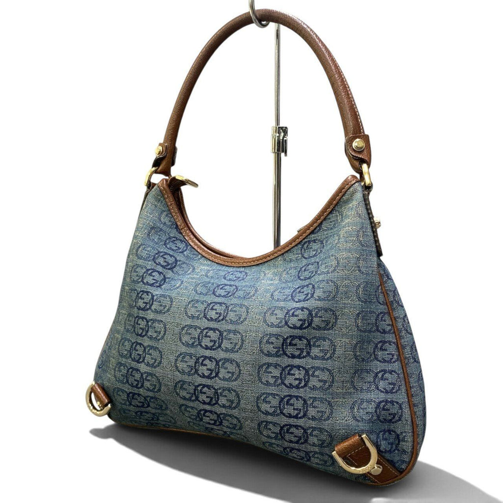 Gucci Abbey Denim Shoulder Bag Indigo Brown — view 5