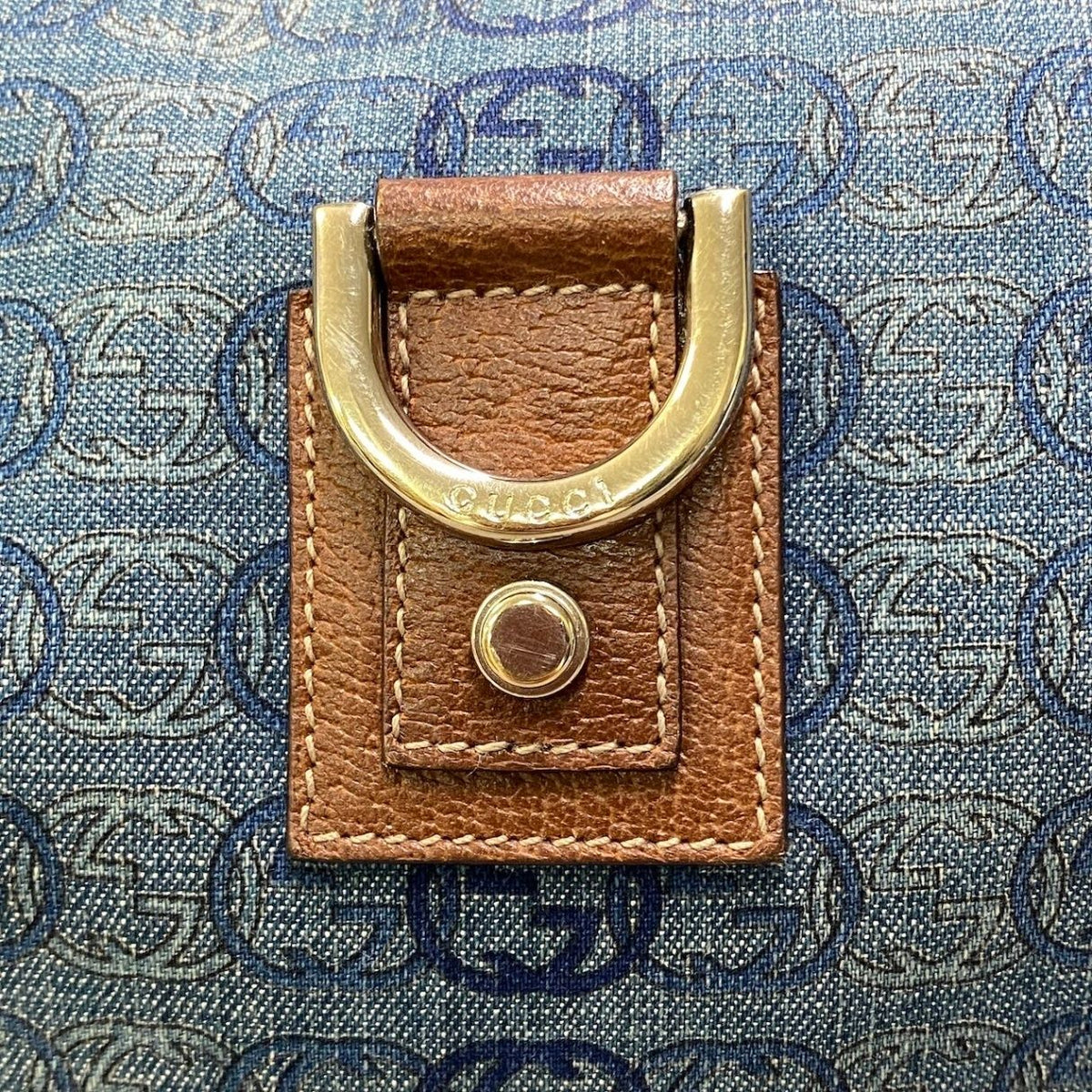 Gucci Abbey Denim Shoulder Bag Indigo Brown — view 7