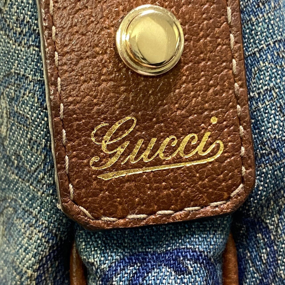 Gucci Abbey Denim Shoulder Bag Indigo Brown — view 8
