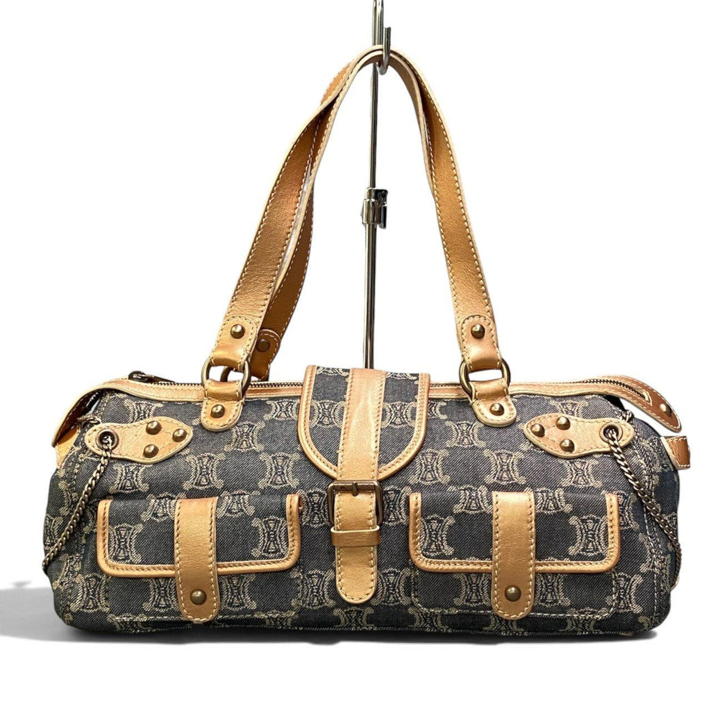 Celine Macadam Pattern Vintage Denim Bag Indigo Orange Beige — view 3