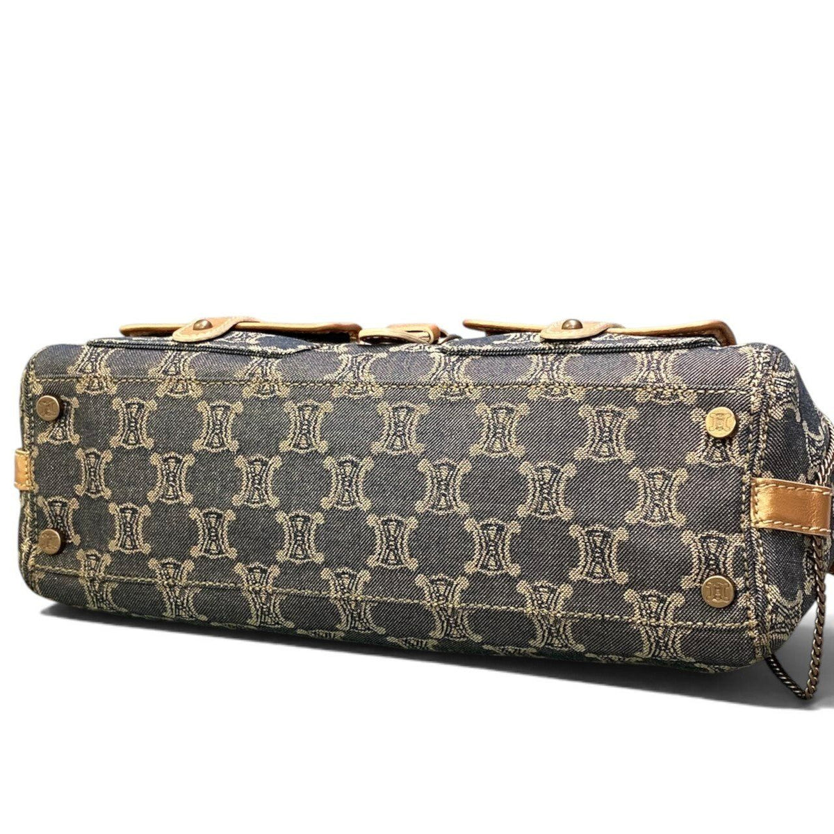 Celine Macadam Pattern Vintage Denim Bag Indigo Orange Beige — view 6