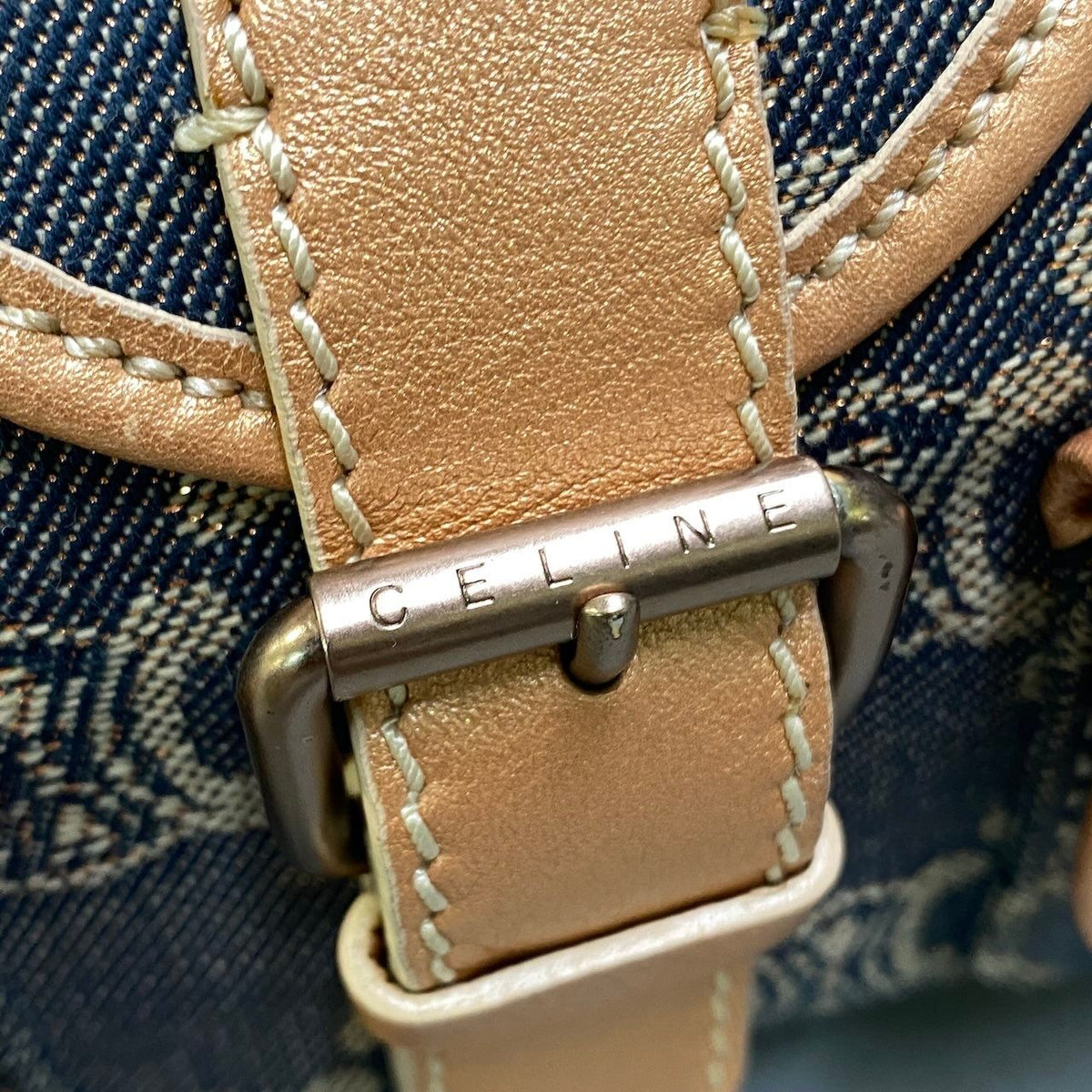 Celine Macadam Pattern Vintage Denim Bag Indigo Orange Beige — view 7