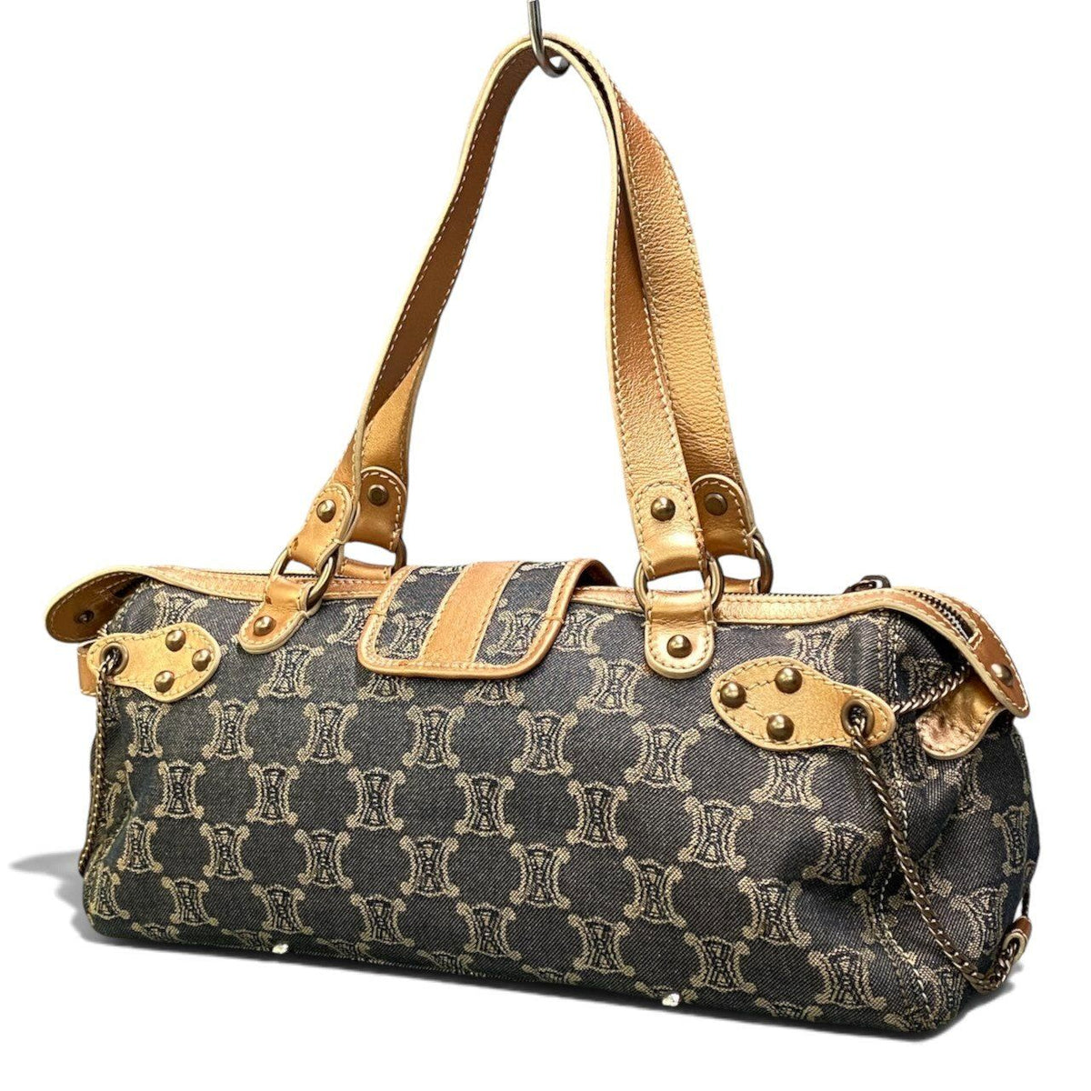 Celine Macadam Pattern Vintage Denim Bag Indigo Orange Beige — view 5