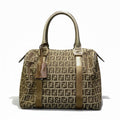 Fendi Zucchino Studded Boston Bag Brown Beige