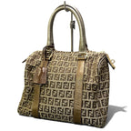 Fendi Zucchino Studded Boston Bag Brown Beige — view 2