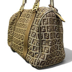 Fendi Zucchino Studded Boston Bag Brown Beige — view 4