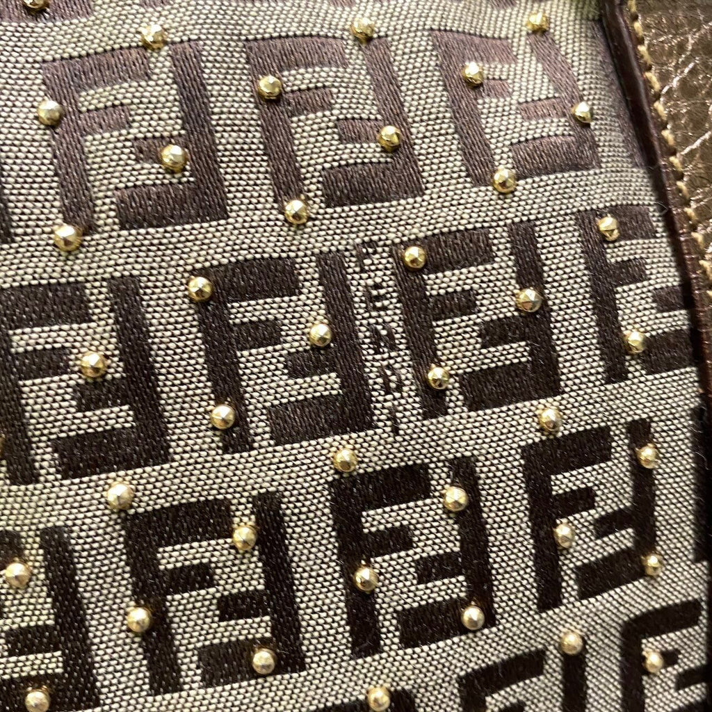 Fendi Zucchino Studded Boston Bag Brown Beige — view 7