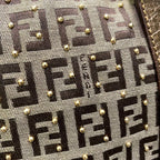 Fendi Zucchino Studded Boston Bag Brown Beige — view 7