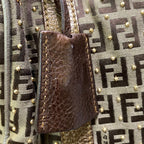 Fendi Zucchino Studded Boston Bag Brown Beige — view 8