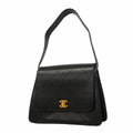 Chanel Shoulder Bag Quilted Caviar Leather Black Gold
